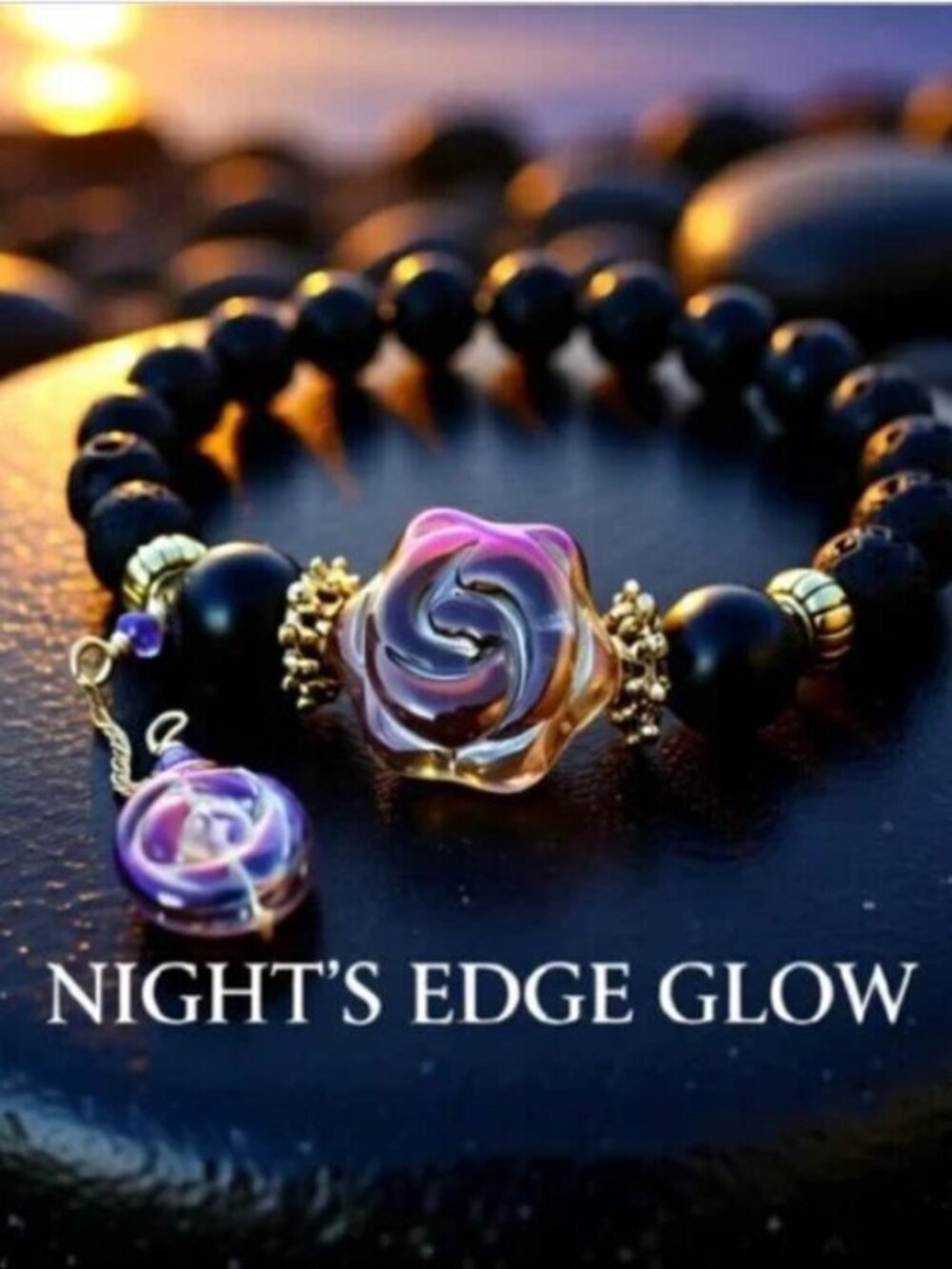 Romantic Rose Beads Bracelet • Black Lava Rock • Handmade Sexy Floral Jewelry